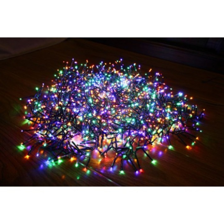 Instalatie brad Craciun, Hoff Cluster, 1512 LED-uri multicolore, 11 m, controler, 8 functii cu memorie, interior / exterior