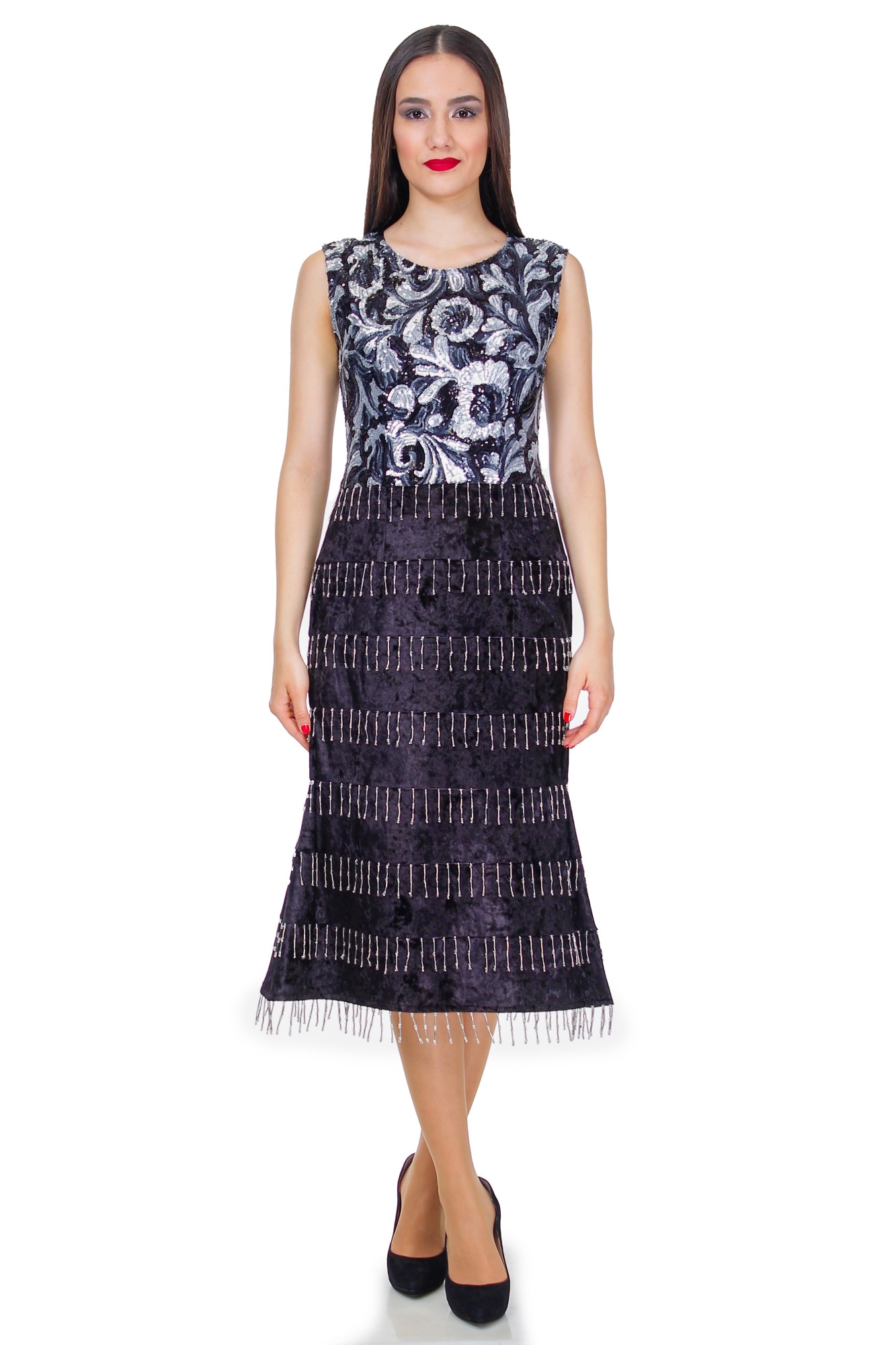 Rochie neagra/argintiu, voal, Liza Panait, BT-33