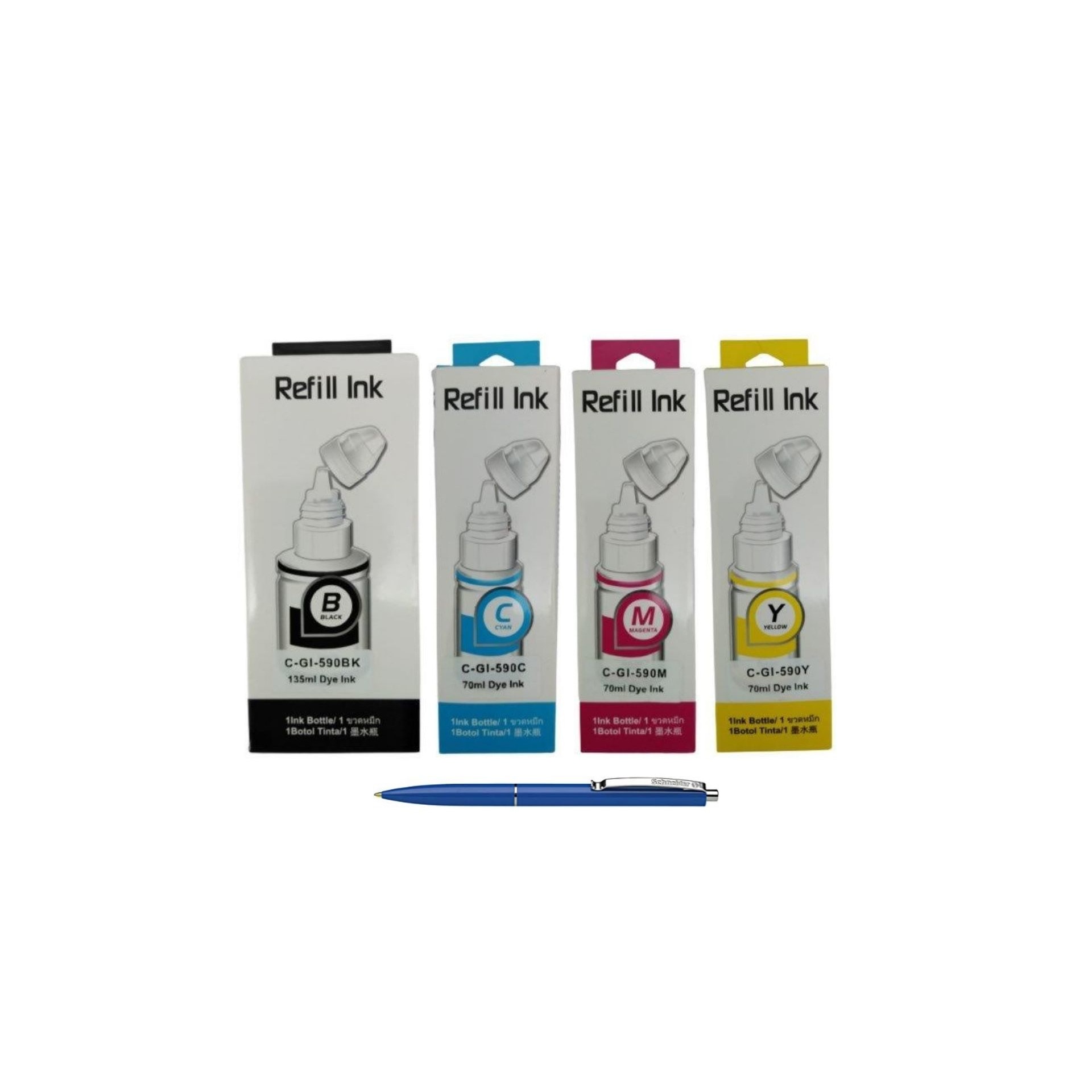 Pachet Flacoane Cerneala compatibila CANON GI-490 1X Black, 1X Cyan, 1X Magenta, 1X Yellow, 27000 pagini, AlphaChem si Pix Schneider