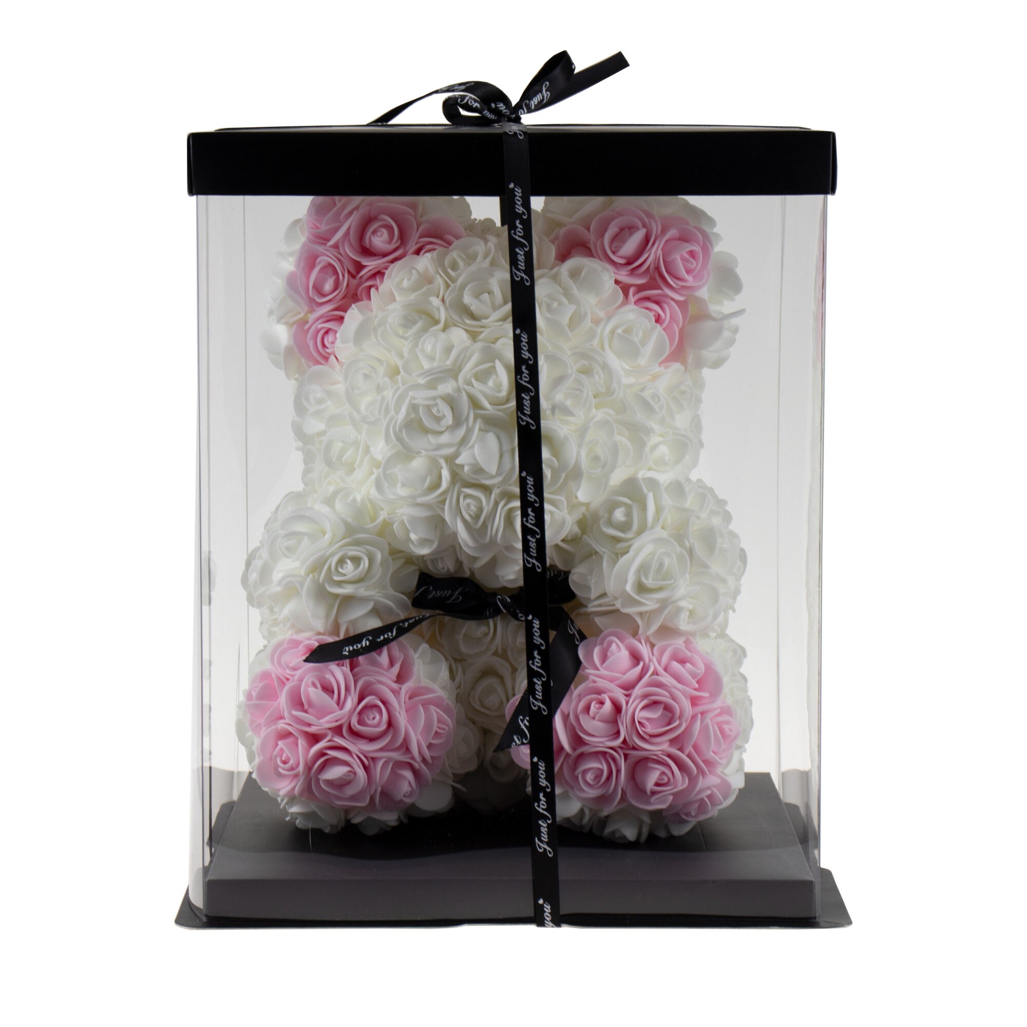 Ursulet din trandafiri de spuma + Cutie, 30 cm, Alb-Roz pal / CD4084-1_24