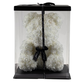 Ursulet din trandafiri de spuma + Cutie, 35 cm, Alb / CD4084-2_7 Ursulet din trandafiri de spuma + Cutie, 35 cm, Alb / CD4084-2_7