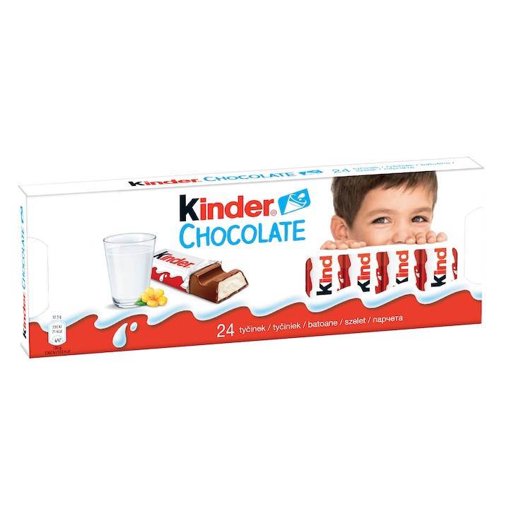 Pachet batoane de ciocolata cu lapte Kinder Chocolate, 24 batoane, 300g