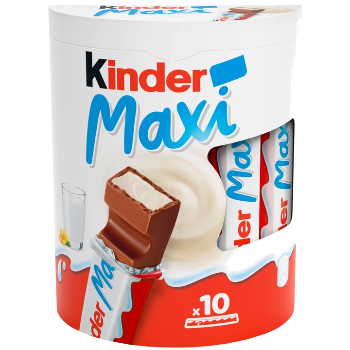 Pachet batoane de ciocolata cu lapte Kinder Maxi Chocolate, 10 bucati, 210g