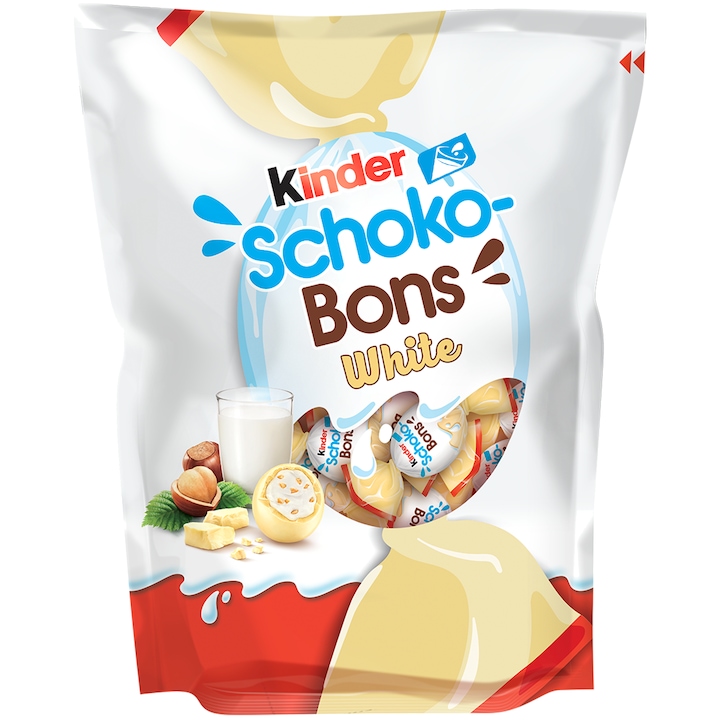 Bomboane de ciocolata alba si bucati de alune Kinder Schokobons White, 200g