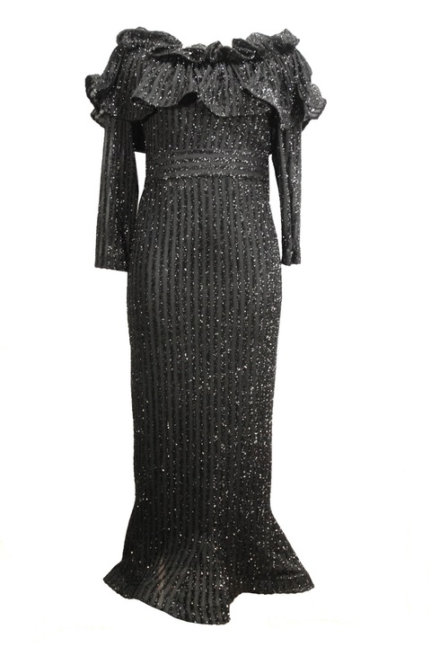 Rochie eleganta neagra ,stralucitoare, model sirena cu maneca lunga