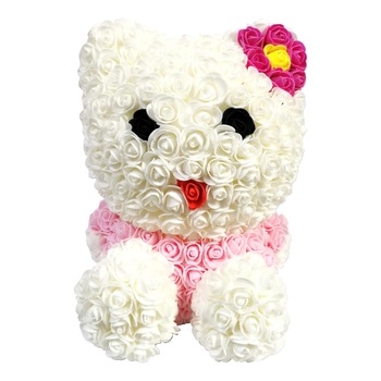 Aranjament din Trandafiri de spuma Pisica Roz, Decorat manual, inaltime 40 cm, Cutie Transparenta Aranjament din Trandafiri de spuma Pisica Roz, Decorat manual, inaltime 40 cm, Cutie Transparenta