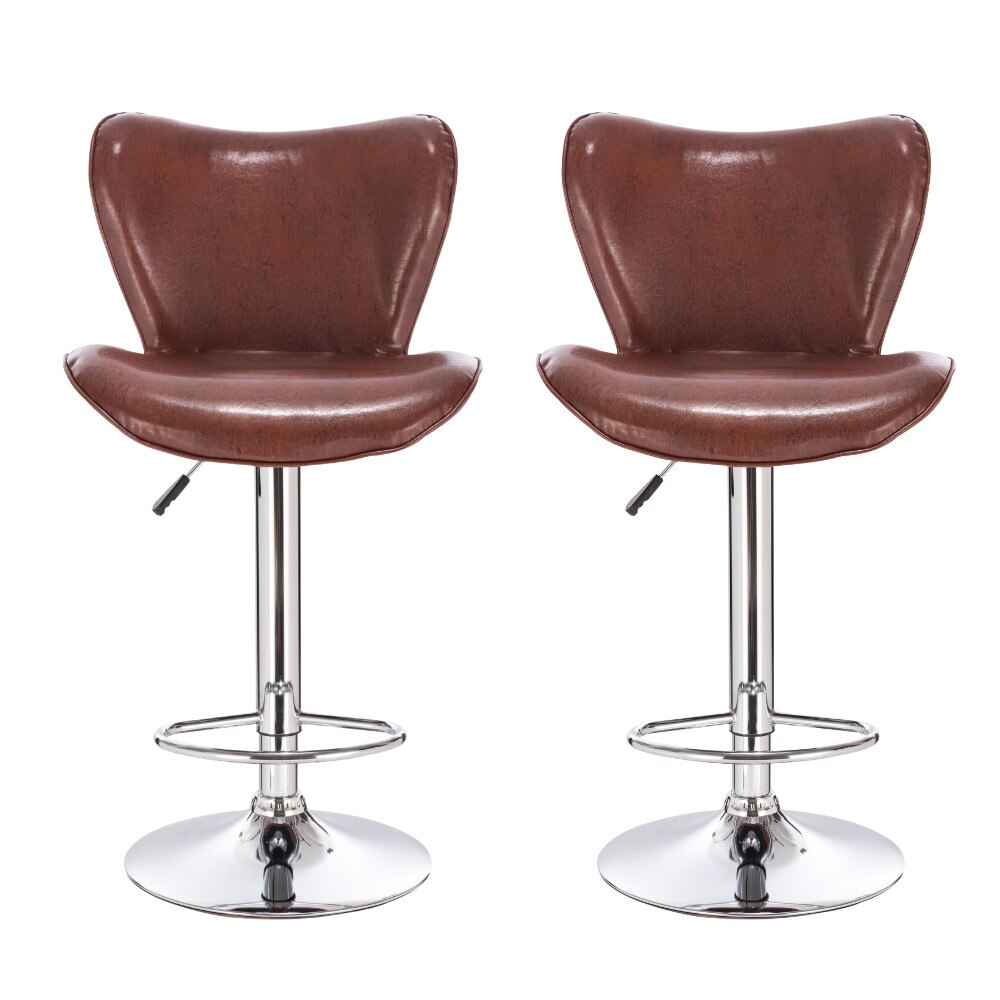 Set 2 scaune de bar cromat Moderna Bavaria, piele ecologica, mocca