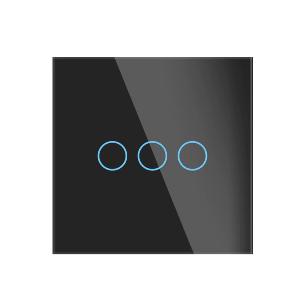 Intrerupator touch inteligent WiFi, fara Null, din sticla securizata, Tuya, 10A, 900W, Negru