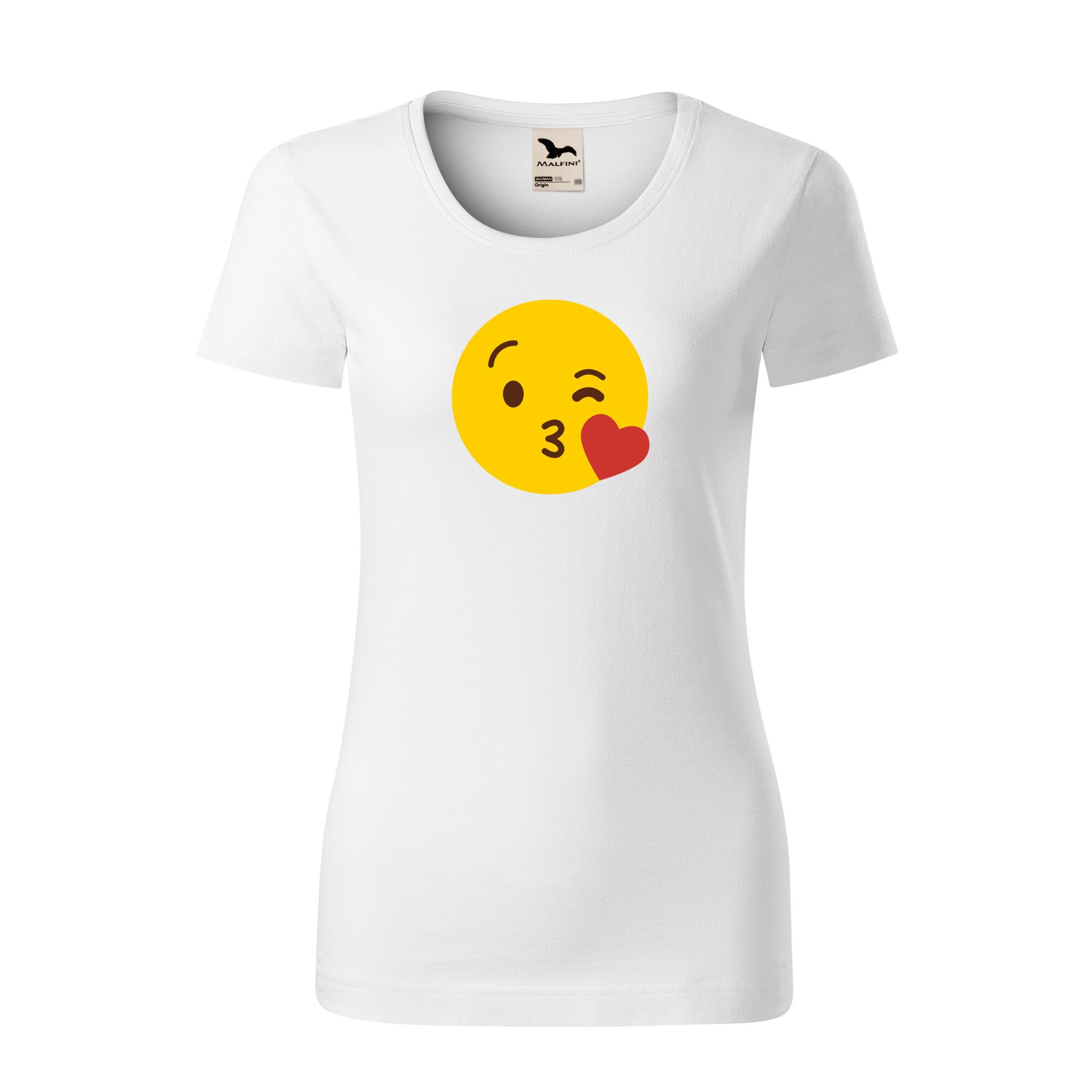 Tricou dama clasic, Malfini, Emoji Kissing Face, Alb, M
