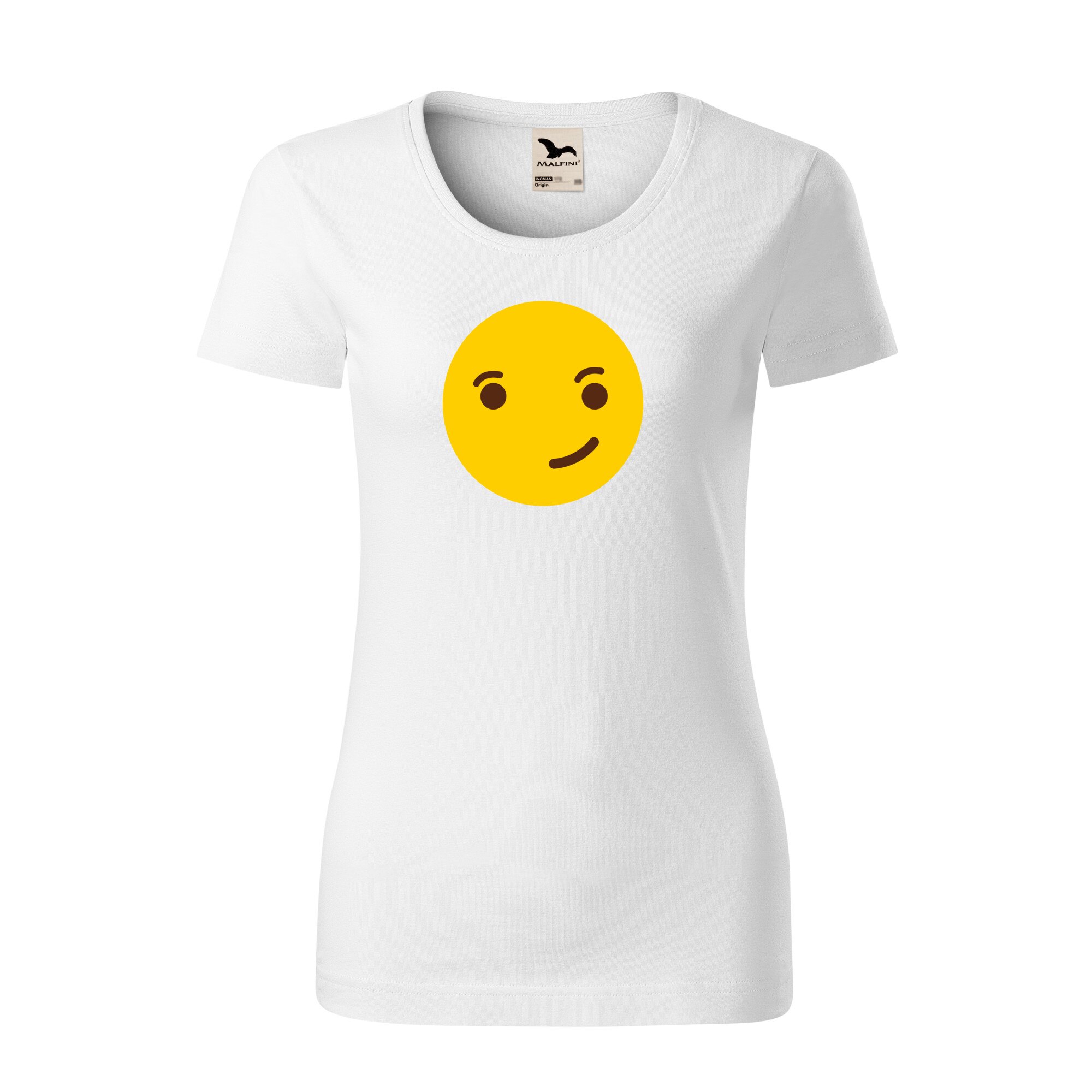 Tricou dama clasic, Malfini, Emoji Smile Mouth Closed on Side, Alb, S