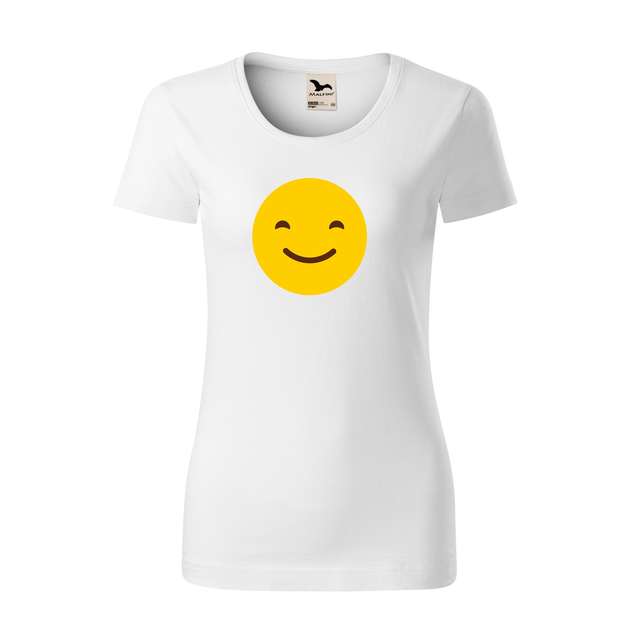 Tricou dama clasic, Malfini, Emoji Smile Mouth Closed, Alb, S