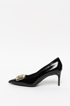 Love Moschino, Pantofi de piele lacuita, cu varf ascutit, Negru, 36 Love Moschino, Pantofi de piele lacuita, cu varf ascutit, Negru, 36