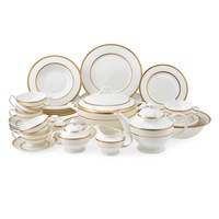 Set vesela AIX©, portelan fin, lini fin trasate, elegant datorita combinatiei cromatice alb si auriu, 44 piese