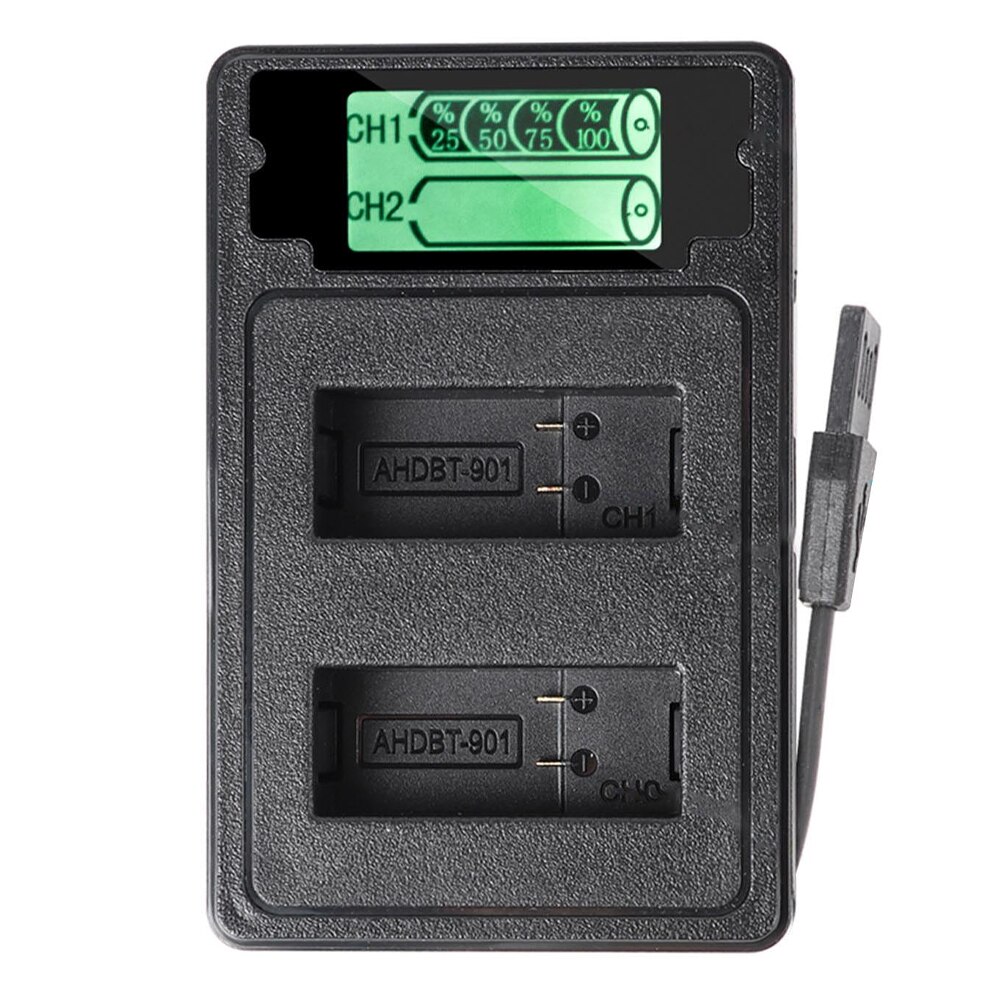 Incarcator dual cu indicator LCD pentru baterii compatibile cu GoPro Hero 9