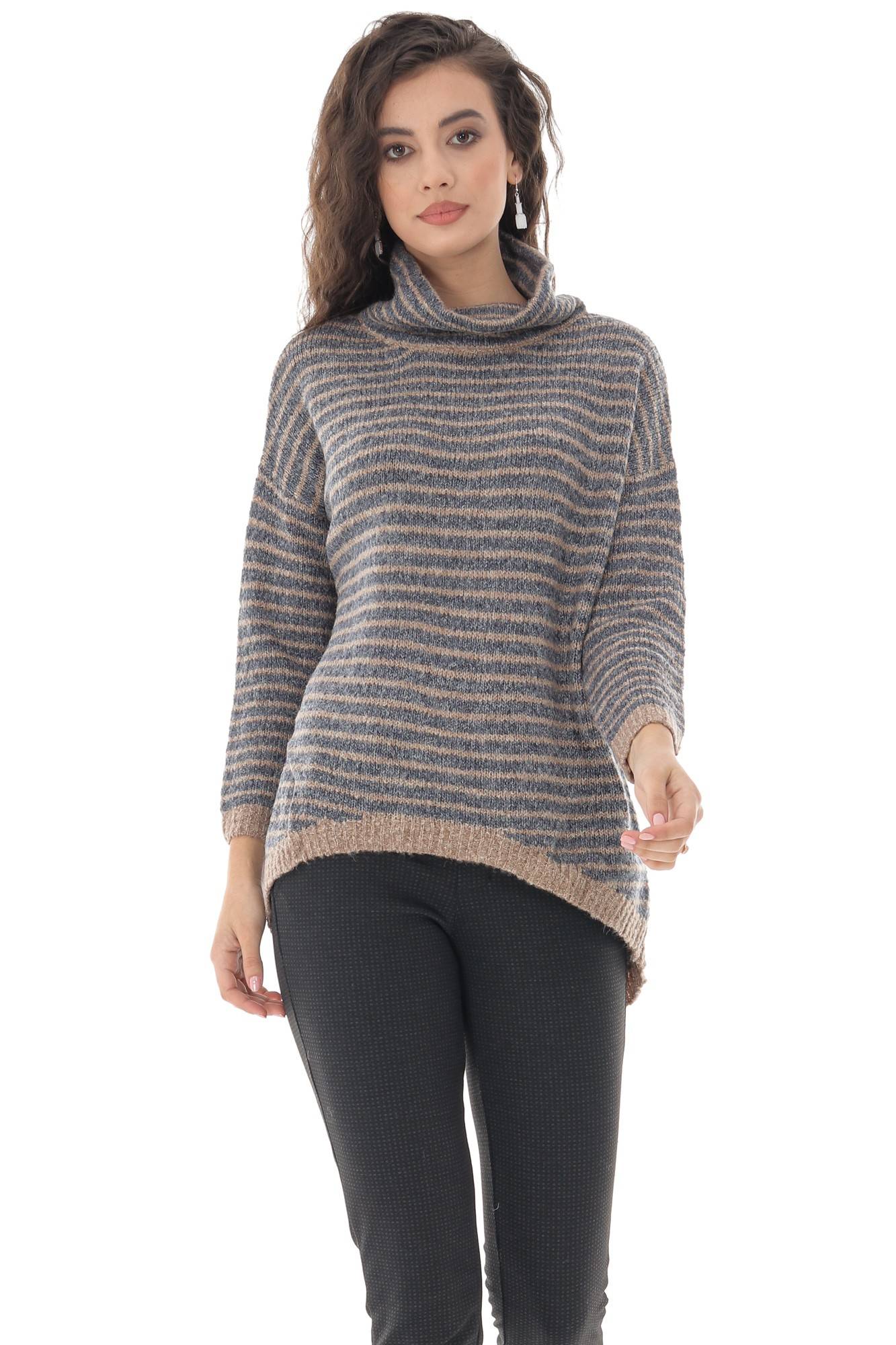 Pulover de dama, cu guler inalt, ROH, cu dungi - ROH - BR2382,