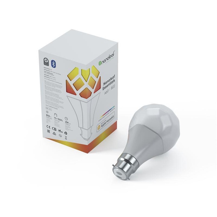 Nanoleaf Essentials A19 intelligens LED izzó, meleg / hideg fény, B22, 9W, hangvezérlés, WiFi