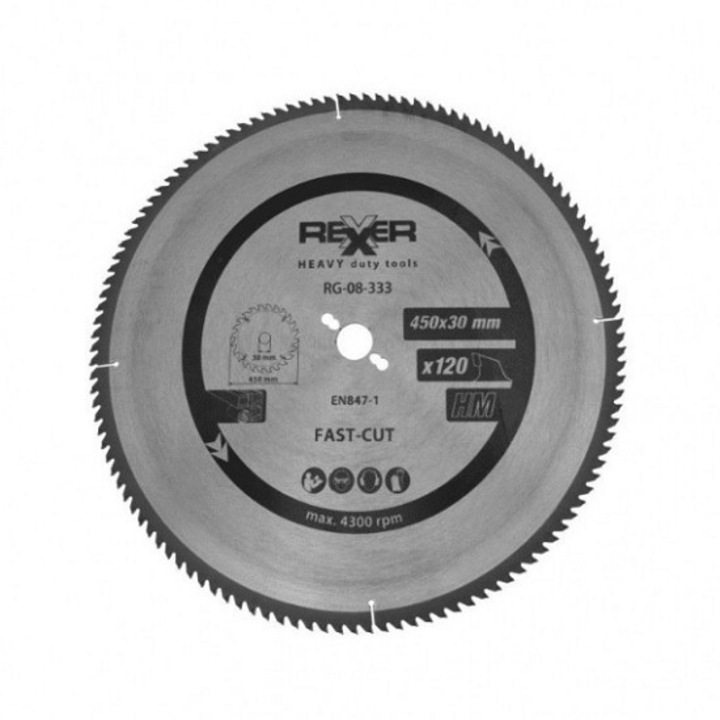 Циркулярен диск за алуминий HM материал REXXER RG-08-333 - 450 / 30 / 120 зъба