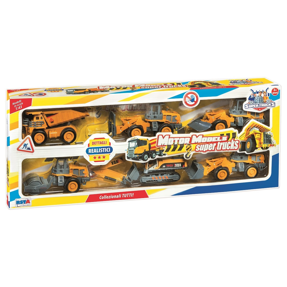 Детска играчка RSTOYS, Комплект строителни машини 6 бр, мащаб 1:43 ...