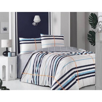 Lenjerie pat dublu bumbac 100% ranforce, 4 piese, Altinbasak Stripe, Lenjerie pat dublu bumbac 100% ranforce, 4 piese, Altinbasak Stripe,