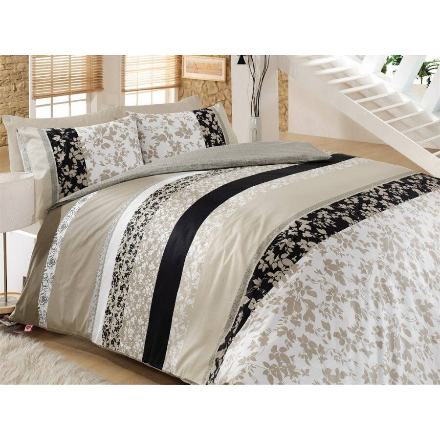 Lenjerie pat dublu bumbac 100% ranforce, 4 piese, Cotton Box, Deborah - Beige