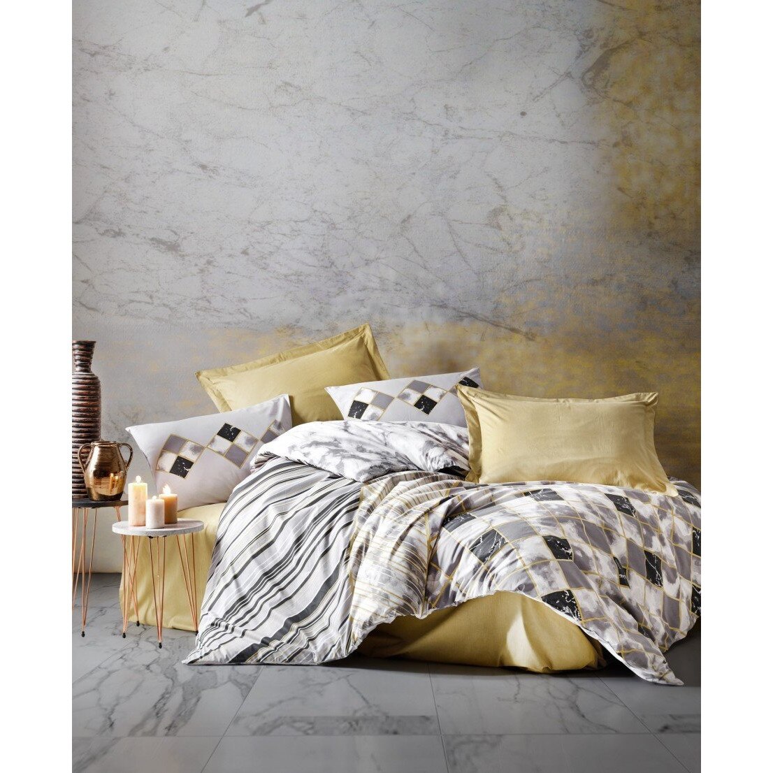 Lenjerie pat dublu bumbac 100% ranforce, 3 piese, Cotton Box, Stone - Beige