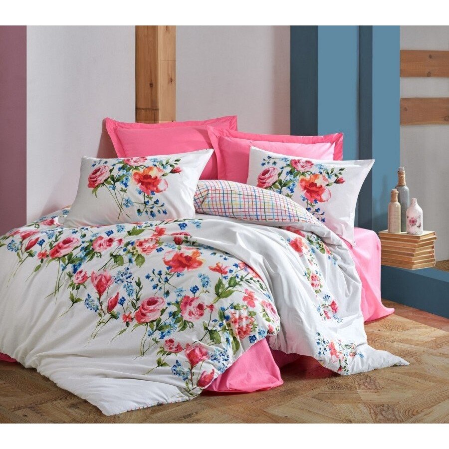 Lenjerie pat dublu bumbac 100% ranforce, 4 piese, Cotton Box, Pamela - Red