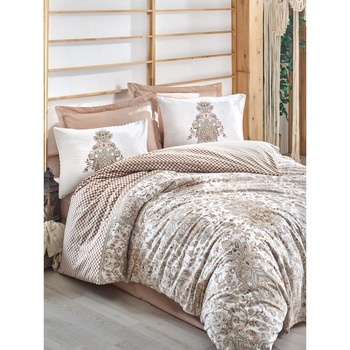 Lenjerie pat dublu bumbac 100% ranforce, 3 piese, Cotton Box, Tamara - Bej Lenjerie pat dublu bumbac 100% ranforce, 3 piese, Cotton Box, Tamara - Bej