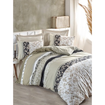 Lenjerie pat dublu bumbac 100% ranforce, 3 piese, Cotton Box, Deborah - Beige Lenjerie pat dublu bumbac 100% ranforce, 3 piese, Cotton Box, Deborah - Beige