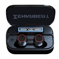 casti wireless zenkabeat bluetooth 50 waterproof earbuds protectie apa ipx7 powerbank si stativ telefon cu display led digital capacitate 2000mah touch control pairing automat negru mat imagen 3_0_
0