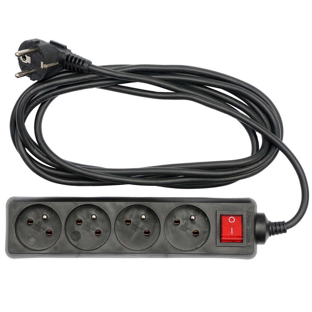 Prelungitor cu cablu, 1.5m, negru, intrerupator, 4 prize Vorel 72630