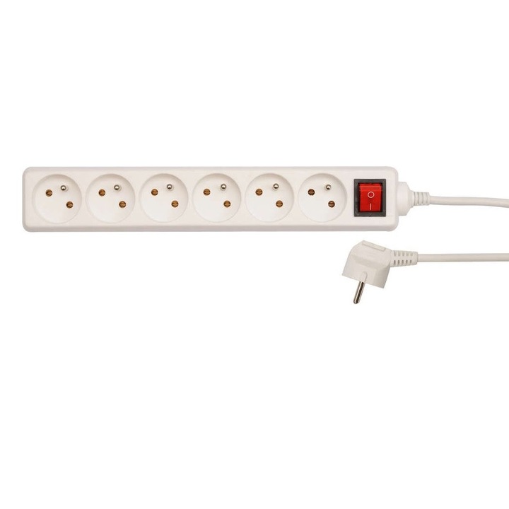 Удължителен кабел 3м бял 6 гнезда Vorel 72531