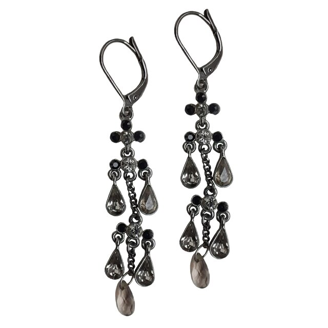 Cercei lungi dama, negru/gri, 6.1 cm lungime