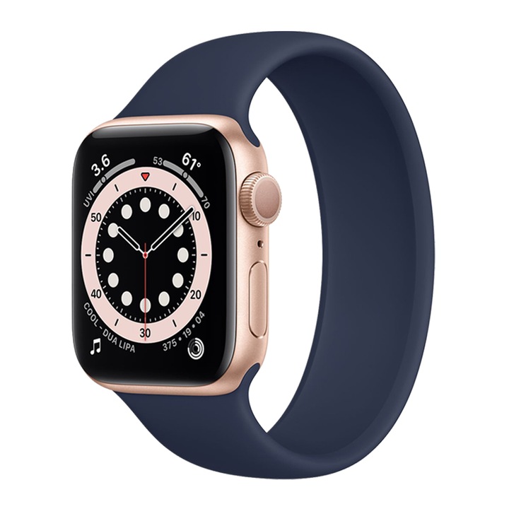 Curea din silicon albastru navy tip solo loop pentru Apple Watch 42/44 mm seriile 1,2,3,4,5,6, marimea S, lungime incheietura mana 173-190 mm