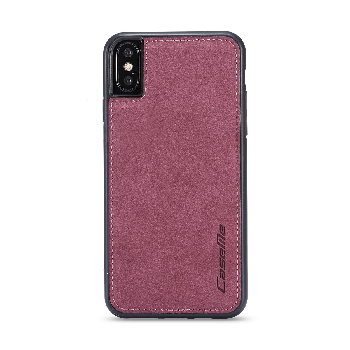 Husa iPhone X / XS, CaseMe, slim piele, tip back cover, textura catifelata, Visiniu
