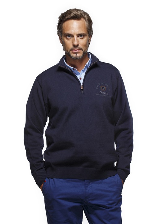 Мъжки пуловер SWISIZE, 100% вълна , Мастиленосин, S