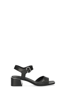 Liu Jo, Sandale din piele cu model monograma si toc masiv Liu Jo, Sandale din piele cu model monograma si toc masiv