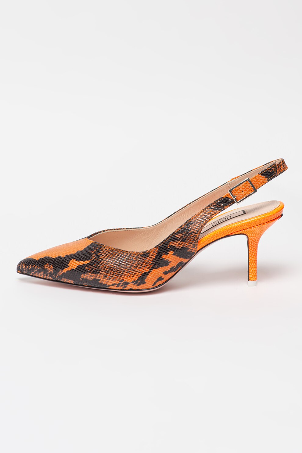 Liu Jo, Pantofi cu varf ascutit si model piele de reptila, Oranj mandarina/Negru, 36