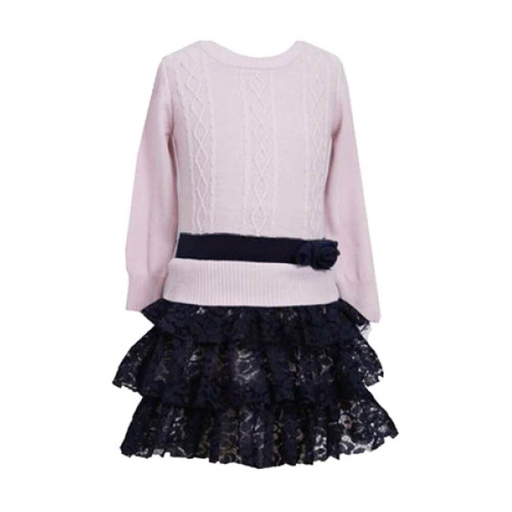 Rochita Pulover roz si fustita din dantela neagra