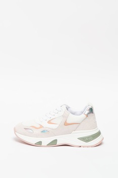 Liu Jo, Pantofi sport de piele intoarsa cu insertii de plasa, Alb prafuit/Roz prafuit, 40 Liu Jo, Pantofi sport de piele intoarsa cu insertii de plasa, Alb prafuit/Roz prafuit, 40