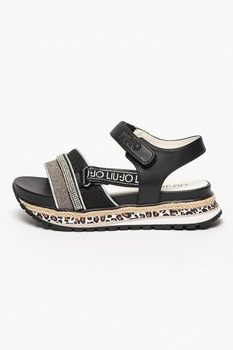 Liu Jo, Sandale cu velcro si strasuri, Negru, 29 EU Liu Jo, Sandale cu velcro si strasuri, Negru, 29 EU