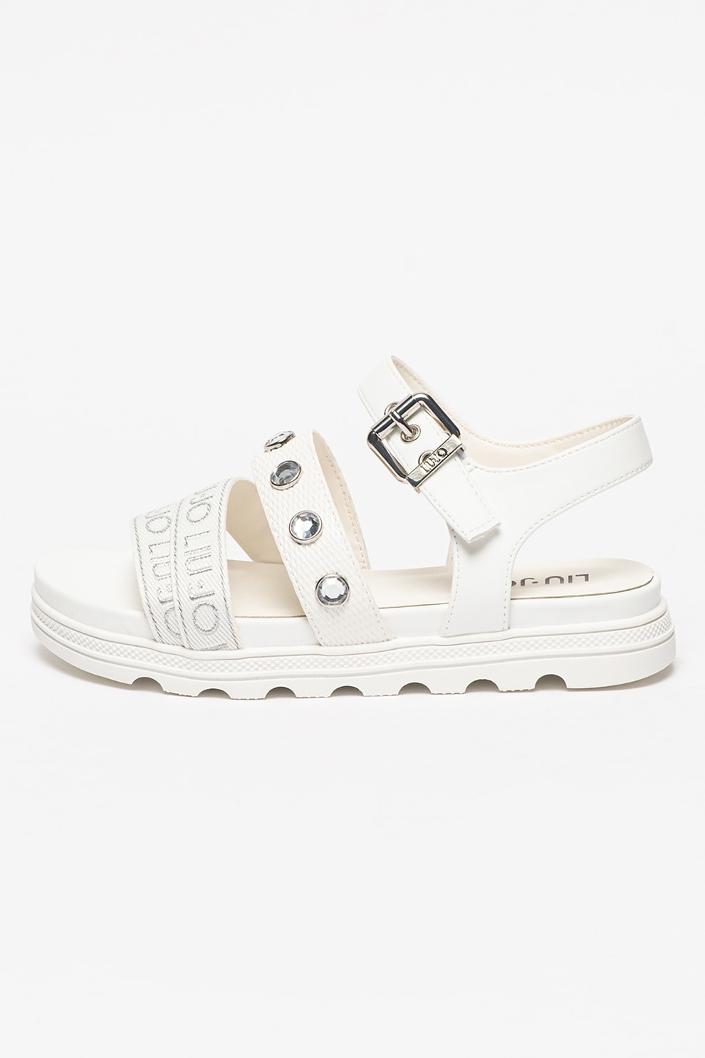 Liu Jo, Sandale de piele ecologica cu logo, Alb, 31 EU