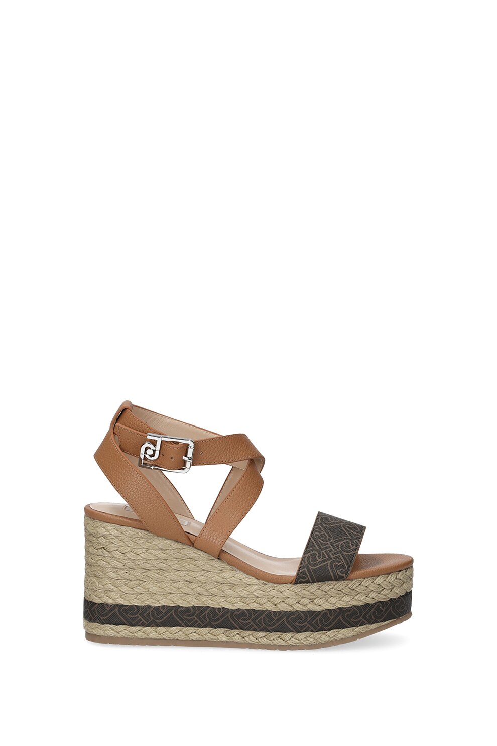 Liu Jo, Sandale wedge tip espadrile de piele ecologica si piele