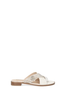 Liu Jo, Papuci de piele ecologica cu imprimeu, Alb/Maro taupe deschis, 37 Liu Jo, Papuci de piele ecologica cu imprimeu, Alb/Maro taupe deschis, 37