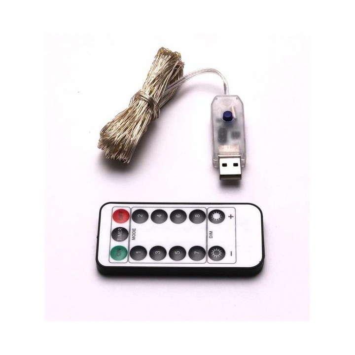 IRIS 4615967 8 programos 10m/távirányítós/meleg fehér/100db LED-es/USB-s fénydekoráció