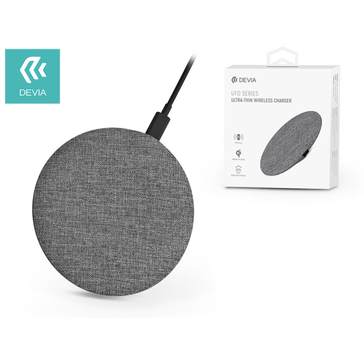 Devia Qi univerzális vezeték nélküli töltő állomás - 15W - Devia UFO Series Ultra Thin Wireless Charger - szürke
