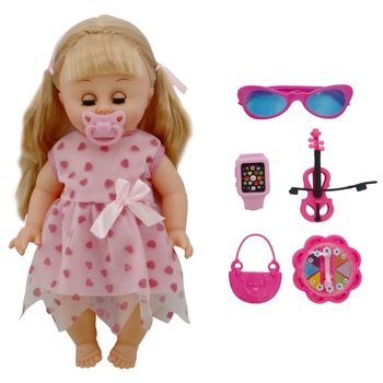 Set papusa cu functii si 6 accesorii, 30 cm Set papusa cu functii si 6 accesorii, 30 cm