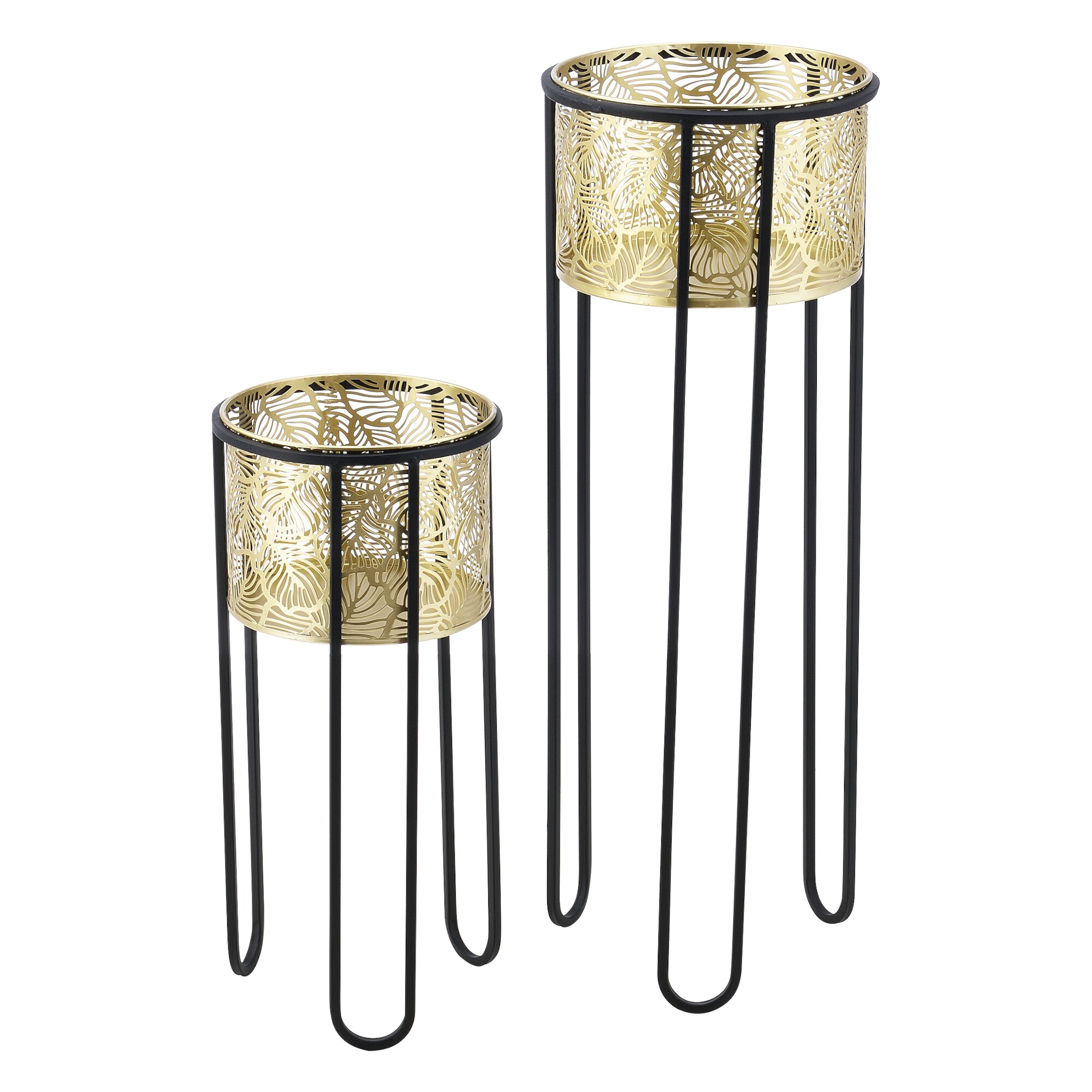 Suport plante picioare hairpin 2 bucati ABMM-2153, en.casa, metal, negru/auriu, cu picioare hairpin, masuri diferite