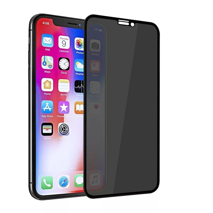 Folie privacy pentru Iphone 12, sticla securizata privata profesional Optim Full Cover (acopera tot ecranul), Full Glue(lipire completa), protectie 9H