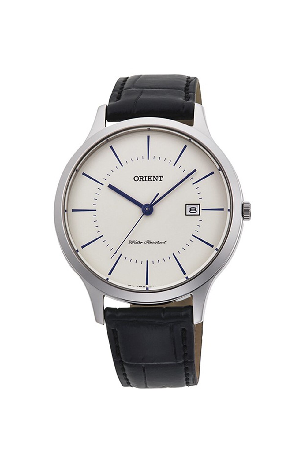 ORIENT, Ceas rotund cu o curea de piele, Negru/Argintiu