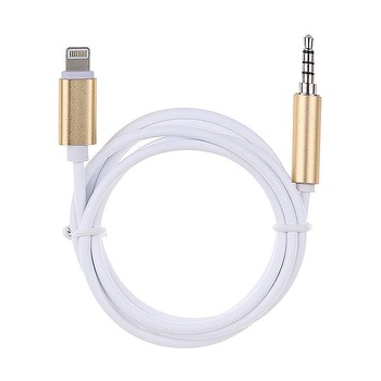 Cablu audio Lightning la Jack 3.5 mm pentru masina, iPhone, iPad, difuzor, casti, 1 m, Alb Auriu, BBL1931 Cablu audio Lightning la Jack 3.5 mm pentru masina, iPhone, iPad, difuzor, casti, 1 m, Alb Auriu, BBL1931